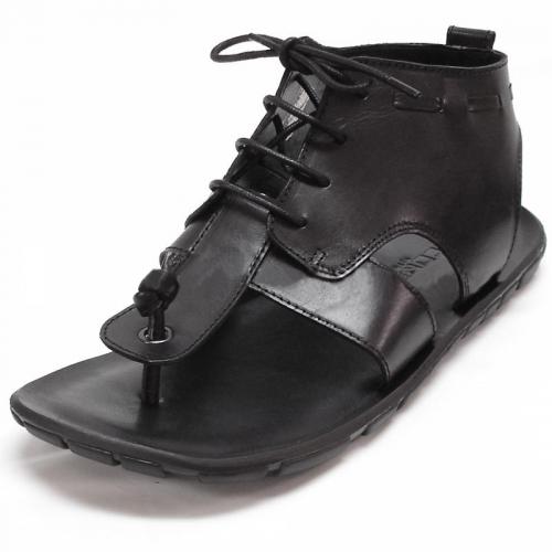 Encore By Fiesso Black High Top Leather Sandals FI4045